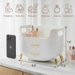 White HALAFE makeup organizer with two drawers and a top compartment, featuring gold accents and a ribbed texture.