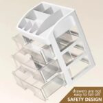 White PTBSZCWY makeup organizer with three pull-out drawers and an open top compartment for displaying cosmetics.