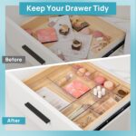 A set of Vtopmart 10 clear rectangular plastic drawer organizer bins in various sizes, neatly arranged.
