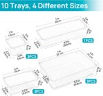 A set of Vtopmart 10 clear rectangular plastic drawer organizer bins in various sizes, neatly arranged.