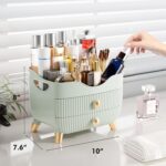 Green YGJT makeup organizer with two drawers and a top compartment, featuring a golden handle and filled with various cosmeti